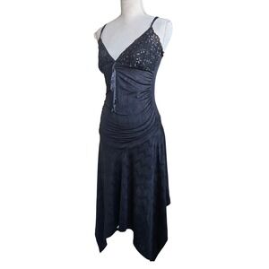 Vtg‎ Y2K Lette M Whimsygoth Fairy Black Sheer Asymmetric Stretch Babydoll Dress